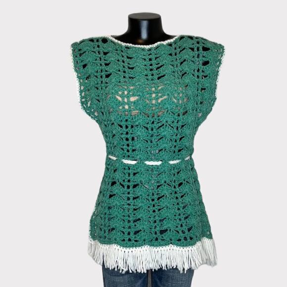Handmade VINTAGE Womens Crocheted Boatneck Smock Vest OS Chunky Knit Elf Holiday - Picture 1 of 6